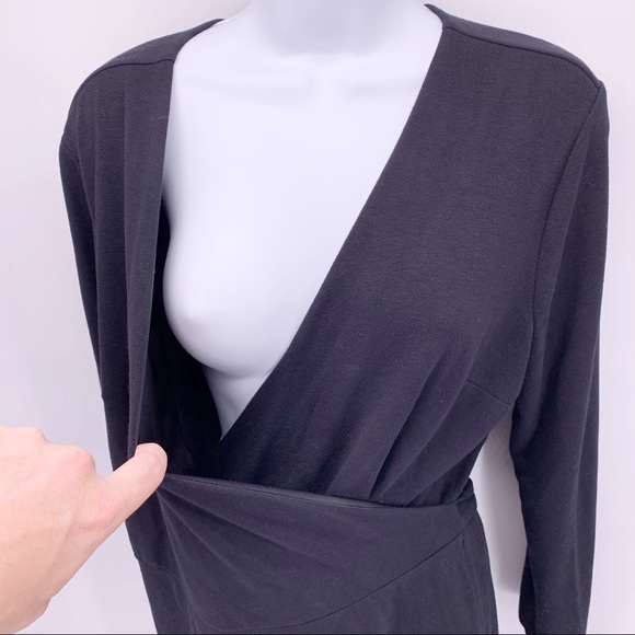 LOFT Black Long Sleeve Wrap Dress Size LP - Picture 4 of 7
